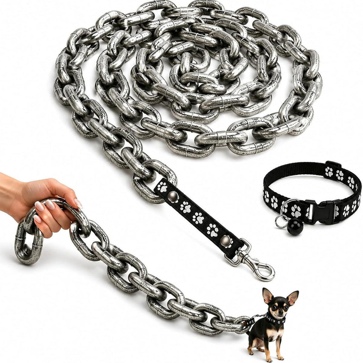 Correa tipo cadena gigante para perros pequeños y gatos