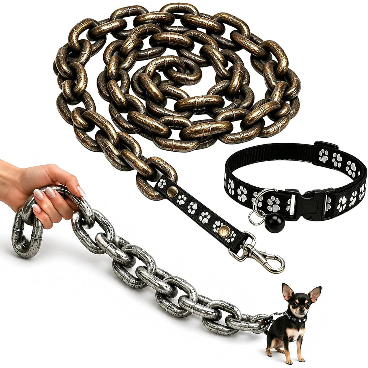 Correa tipo cadena gigante para perros pequeños y gatos