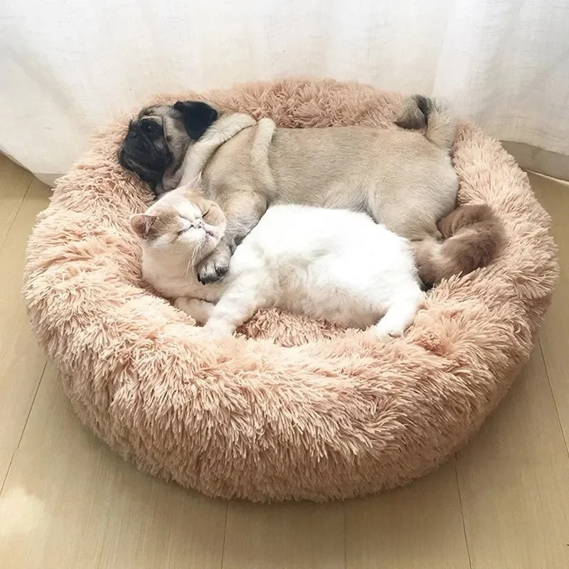 Cama redonda de peluche para perros y gatos – Desenfundable y lavable